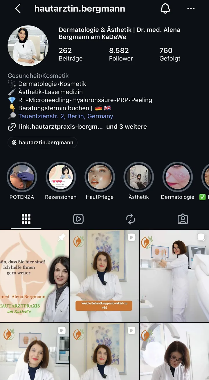 Instagram-Profil @hautarztin.bergmann von Hautarztpraxis Dr. Bergmann