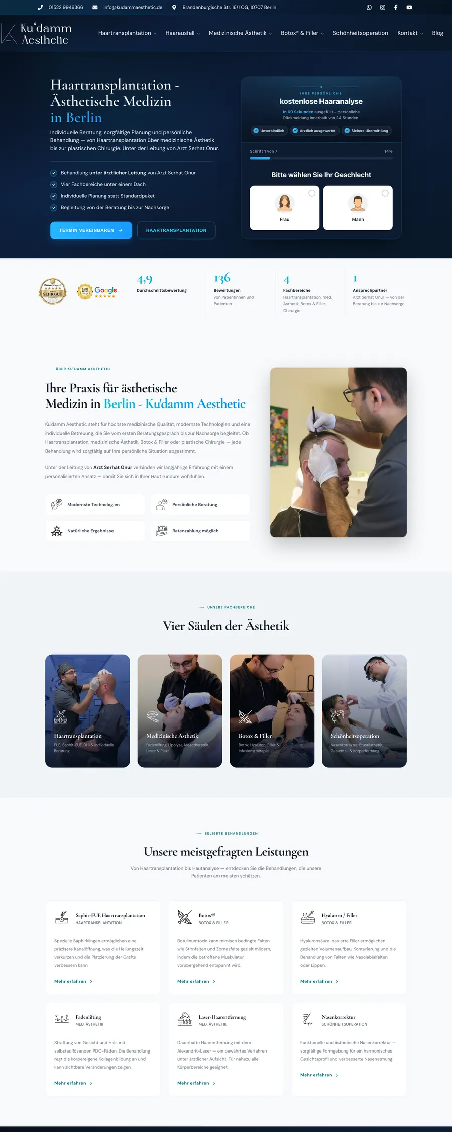 Website von Ku’damm Aesthetic, Berlin, auf einem Tablet