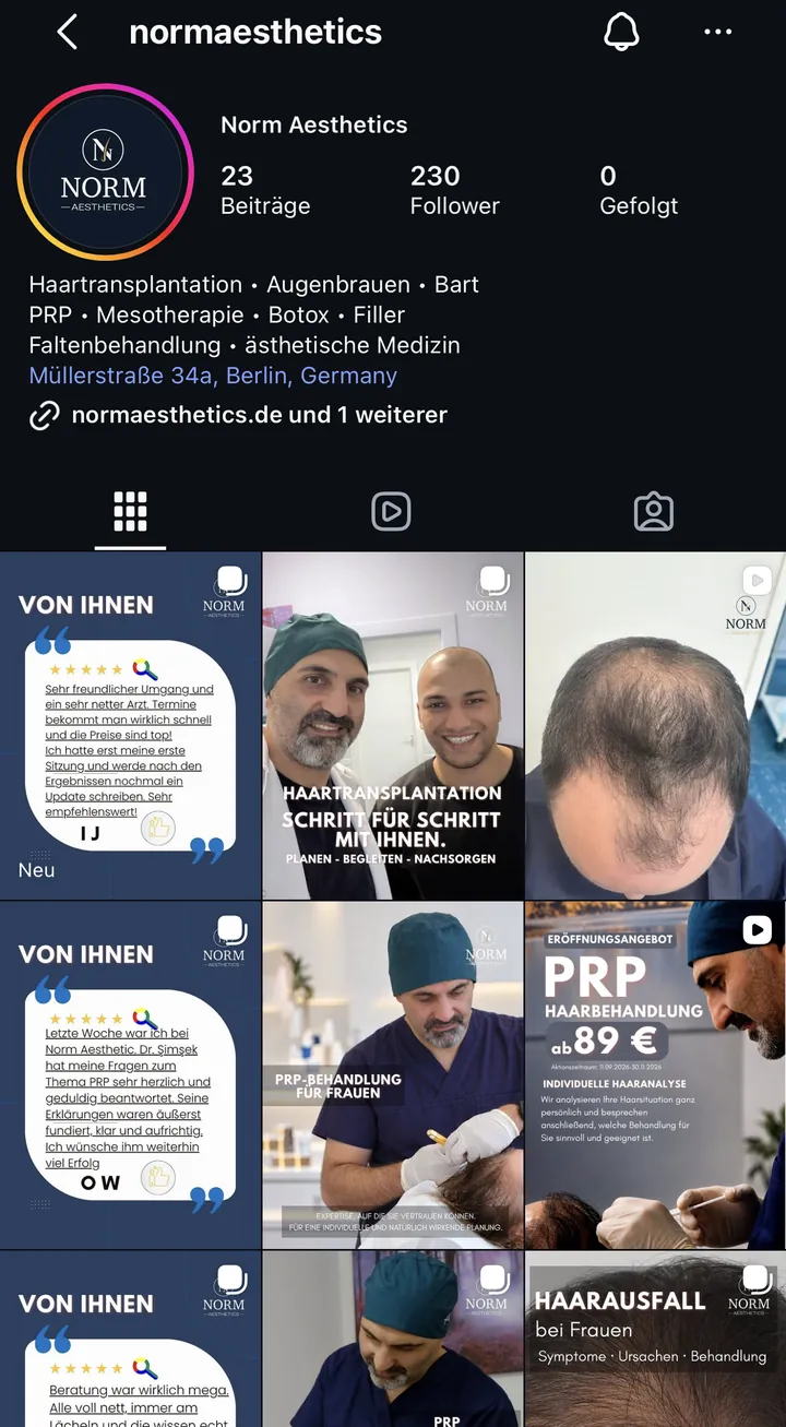 Instagram-Profil @normaesthetics von Norm Aesthetics