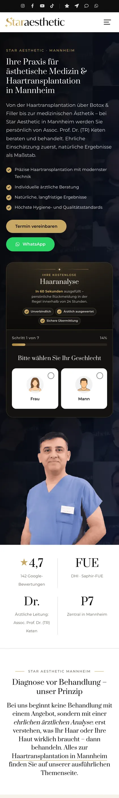 Mobile Website von Star Aesthetic, Mannheim, auf einem Smartphone