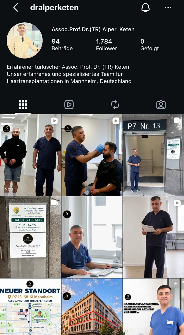Instagram-Profil @dralperketen von Star Aesthetic